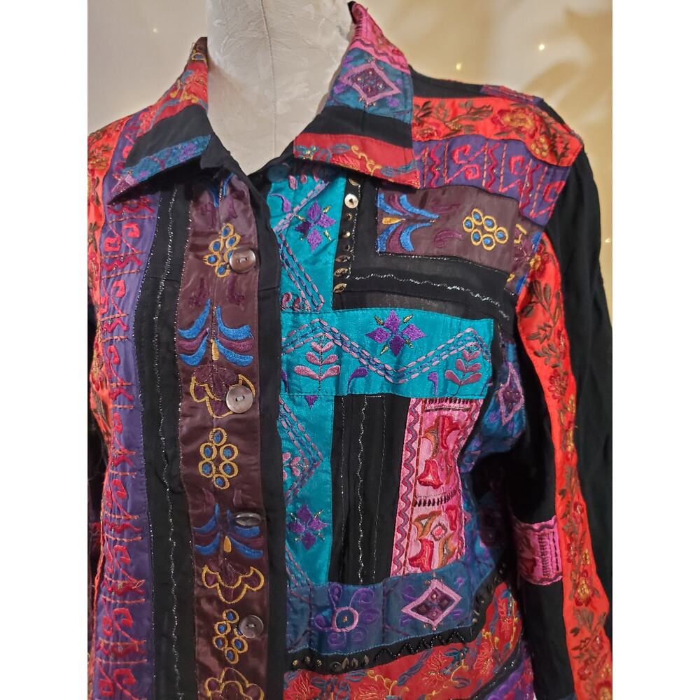 Chicos VTG Patchwork Embroidered Boho Art to Wear Jacket Womens 2 US L Rare - Picture 3 of 10